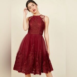 Chi Chi London Burgundy Lace Dress